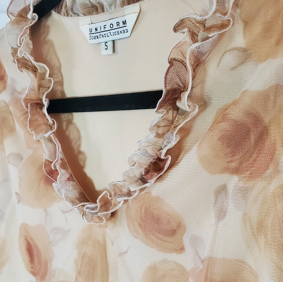 Y2K Vintage Semisheer Floral Cream Tan Top - Picture 7 of 8